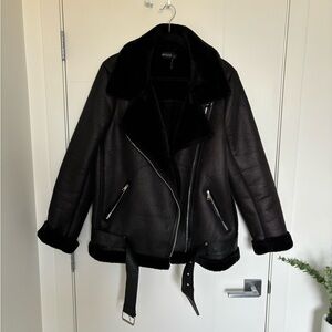 Black oversized PU Aviator